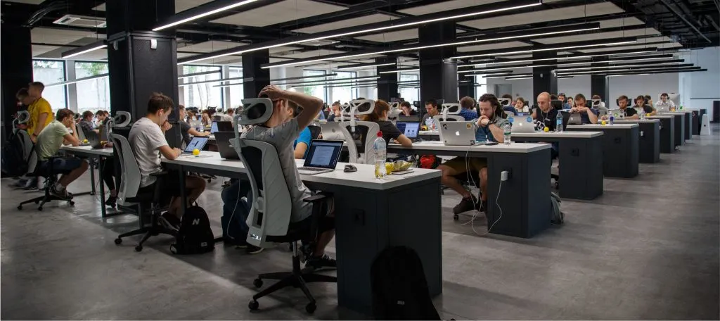 A photo of an open concept office