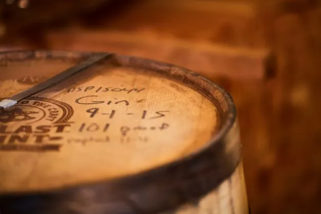 a barrel with the word gin written on it