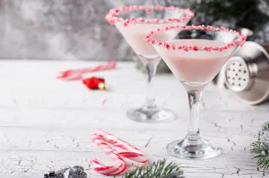 Peppermint Martini with candy cane as a holiday cocktail