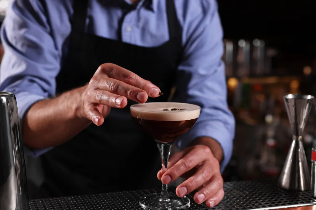 Bartender making his own variation of an espresso martini